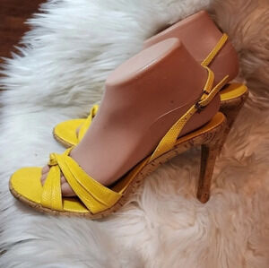 Ralph Lauren faux Snake‎ Yellow Stiletto Sandals 9.5 NWT